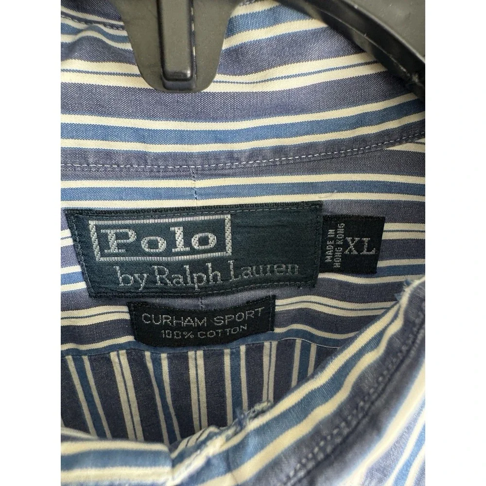 Polo‎ Ralph Lauren Stripe Button Down Shirt Custom Fit Blue White Long Sleeve